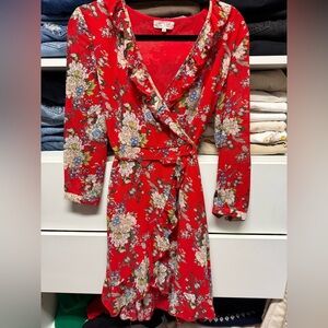 WYLDR Red Floral Ruffle Wrap Dress